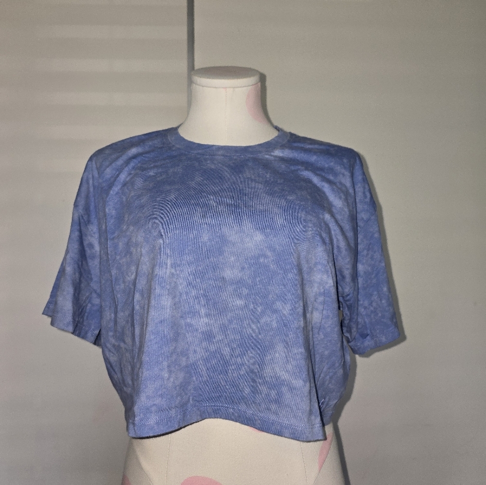 Hollister Marble Blue Crop Crew Neck Tee
